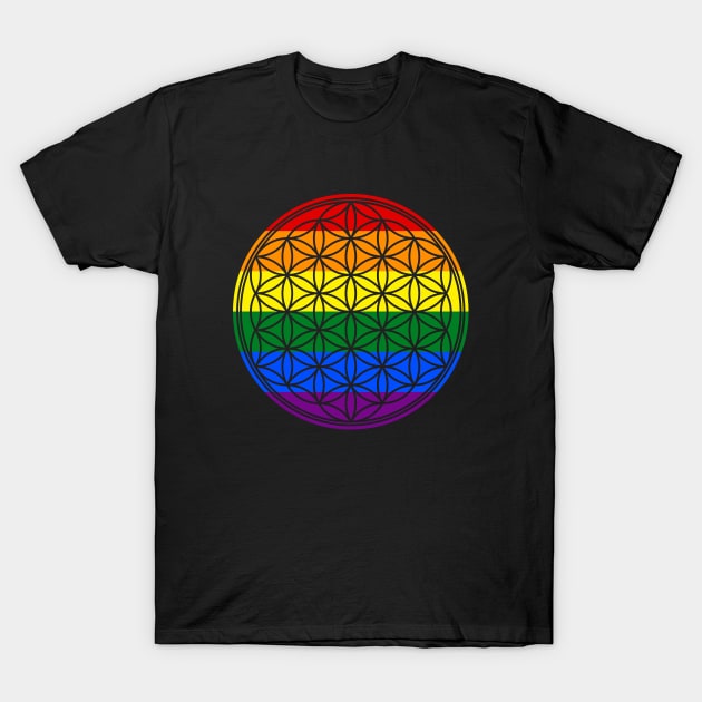 Flower Of Life Rainbow Flag Stripes T-Shirt by EDDArt
